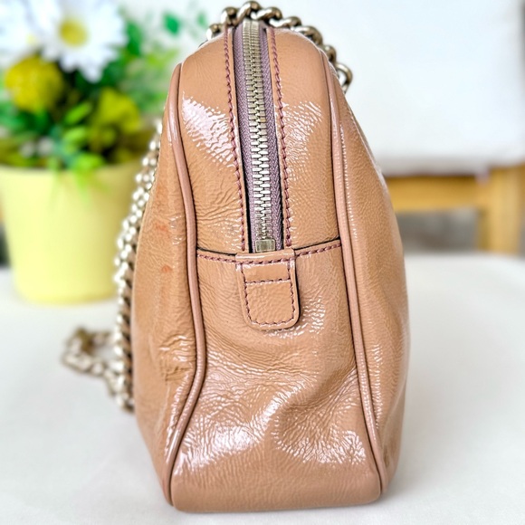 Gucci SoHo Small Tan Patent Leather Top Zip Chain Strap Tassel Shoulder Bag - Picture 5 of 17